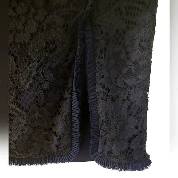 Alexis Fiorenza Midi Lace Dress 3/4 Sleeve Black Ruffled Sheath Cut Out XS - Picture 8 of 11